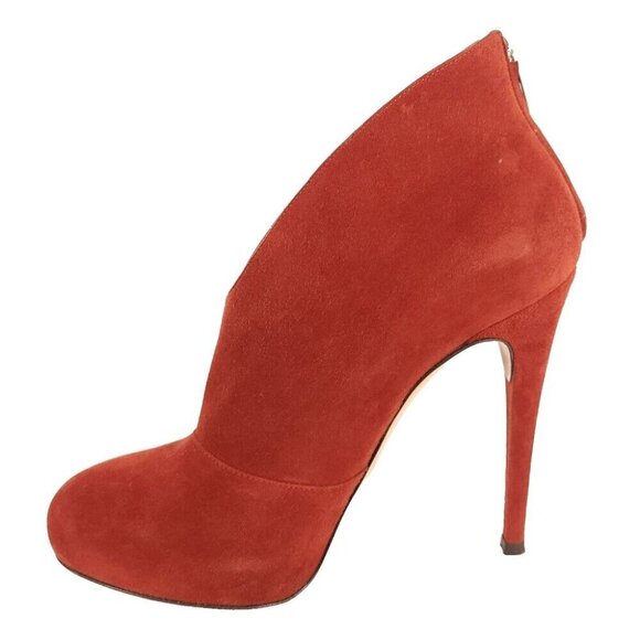 Gianvito Rossi Vamp Suede Ankle Boot Size 37.5 US 7.5 Burgundy Red Heels $895 - Picture 6 of 10